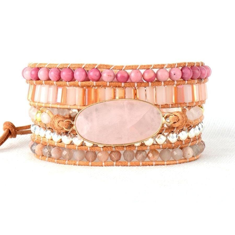 Natural Rose Quartz Rhodonite & Sunstone Wrap Bracelet - Free Spirit Shop