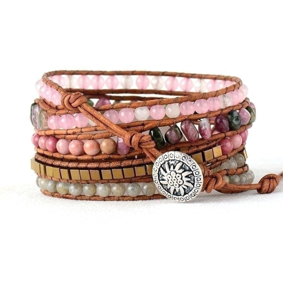 Natural Rose Quartz & Tourmaline Beaded Wrap Bracelet - Free Spirit Shop