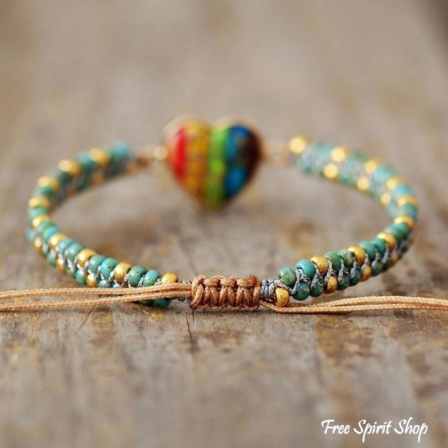 Natural Seed Bead Rainbow Heart Bracelet - Main Image