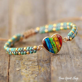 Natural Seed Bead Rainbow Heart Bracelet - Free Spirit Shop