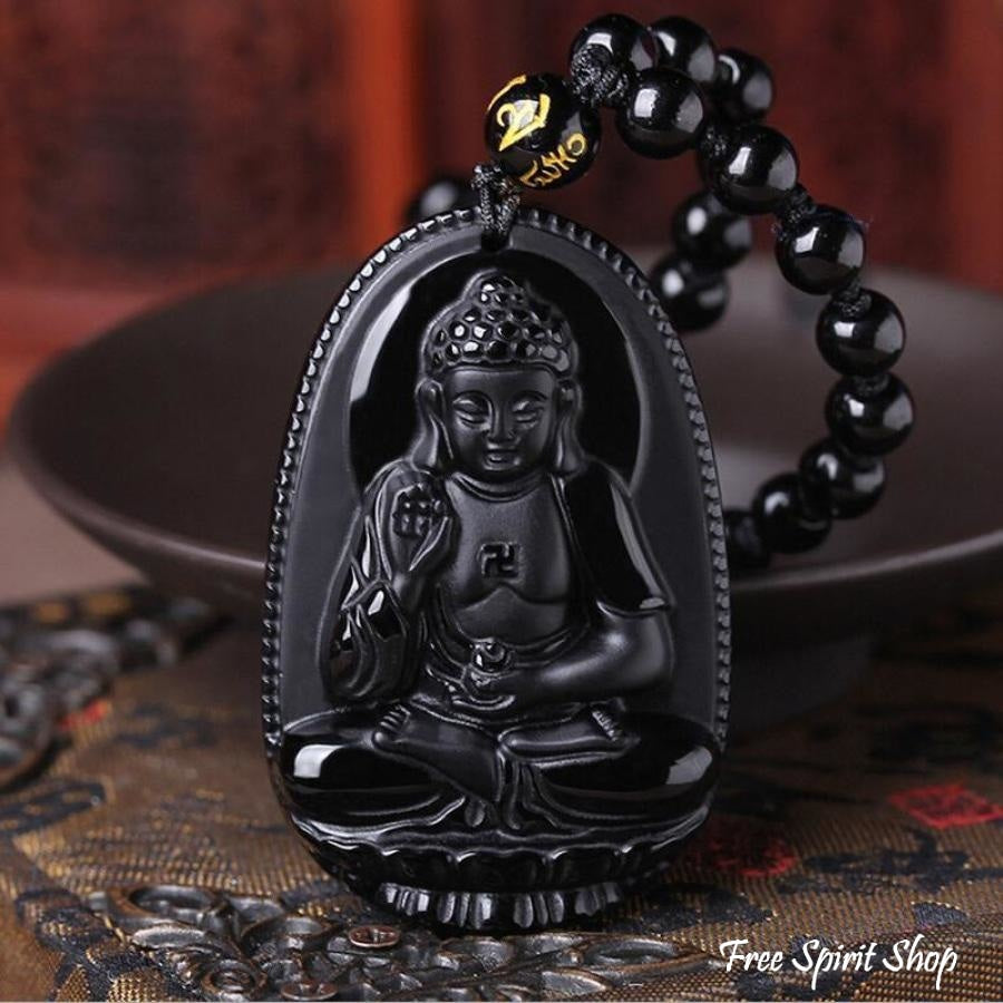 Natural Semi-Precious Obsidian Buddha Necklace - Free Spirit Shop