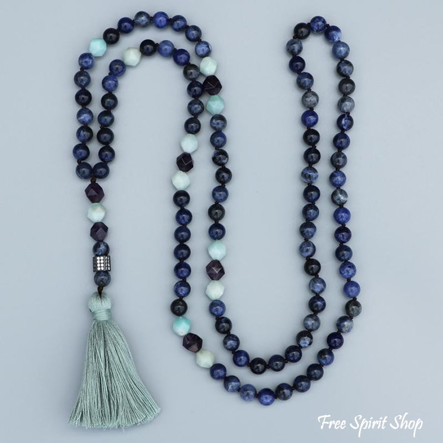 Natural Sodalite Amazonite & Amethyst Bead Mala Necklace - Free Spirit Shop