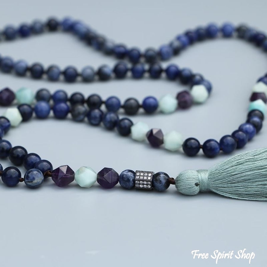 Natural Sodalite Amazonite & Amethyst Bead Mala Necklace - Free Spirit Shop