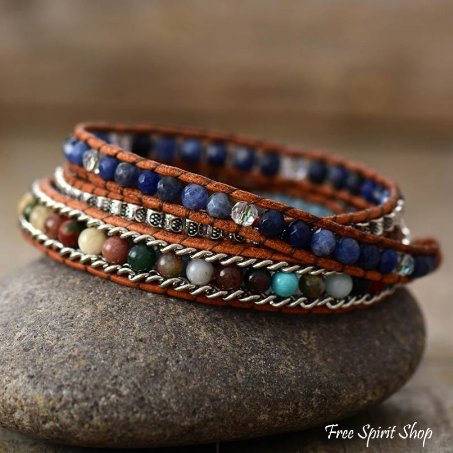 Natural Sodalite & Mixed Gemstone Beaded Wrap Bracelet - Free Spirit Shop