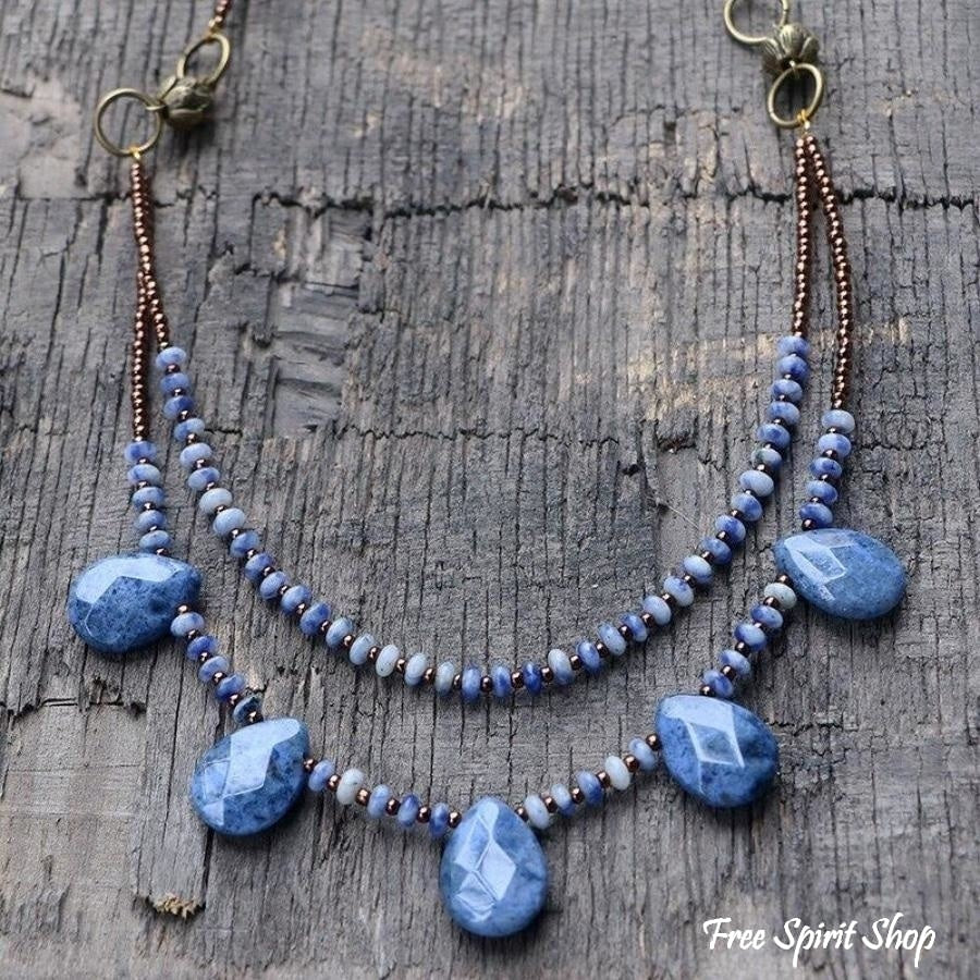 Natural Sodalite Teardrop Beaded Necklace - Free Spirit Shop