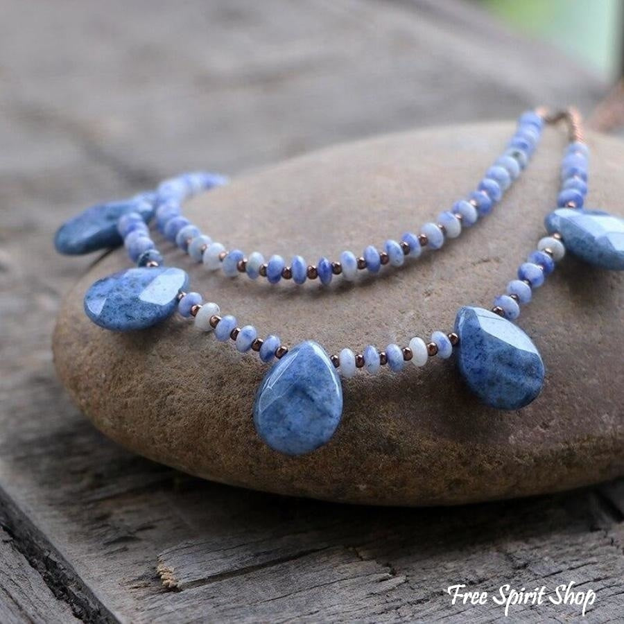 Natural Sodalite Teardrop Beaded Necklace - Free Spirit Shop