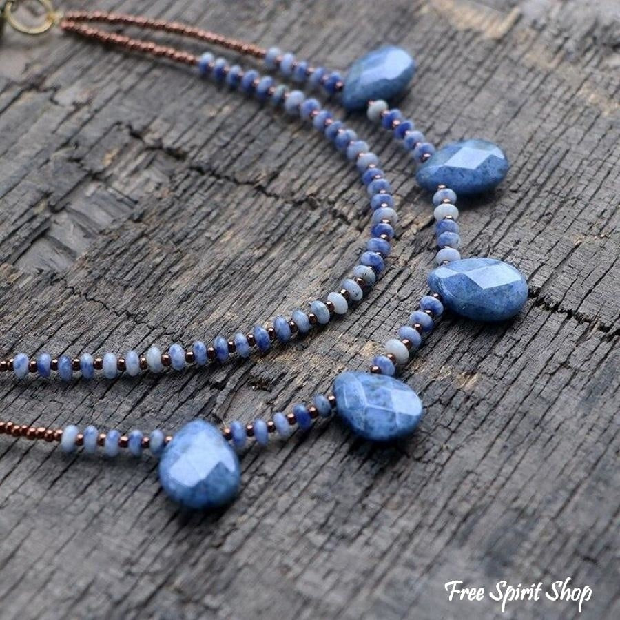 Natural Sodalite Teardrop Beaded Necklace
