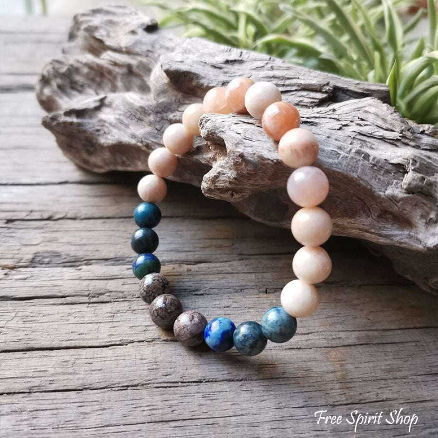 Natural Sunstone & Chrysocolla Bead Bracelet - Free Spirit Shop