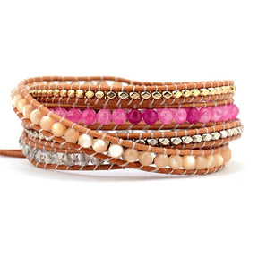 Natural Sunstone & Pink Bead Wrap Bracelet - Free Spirit Shop