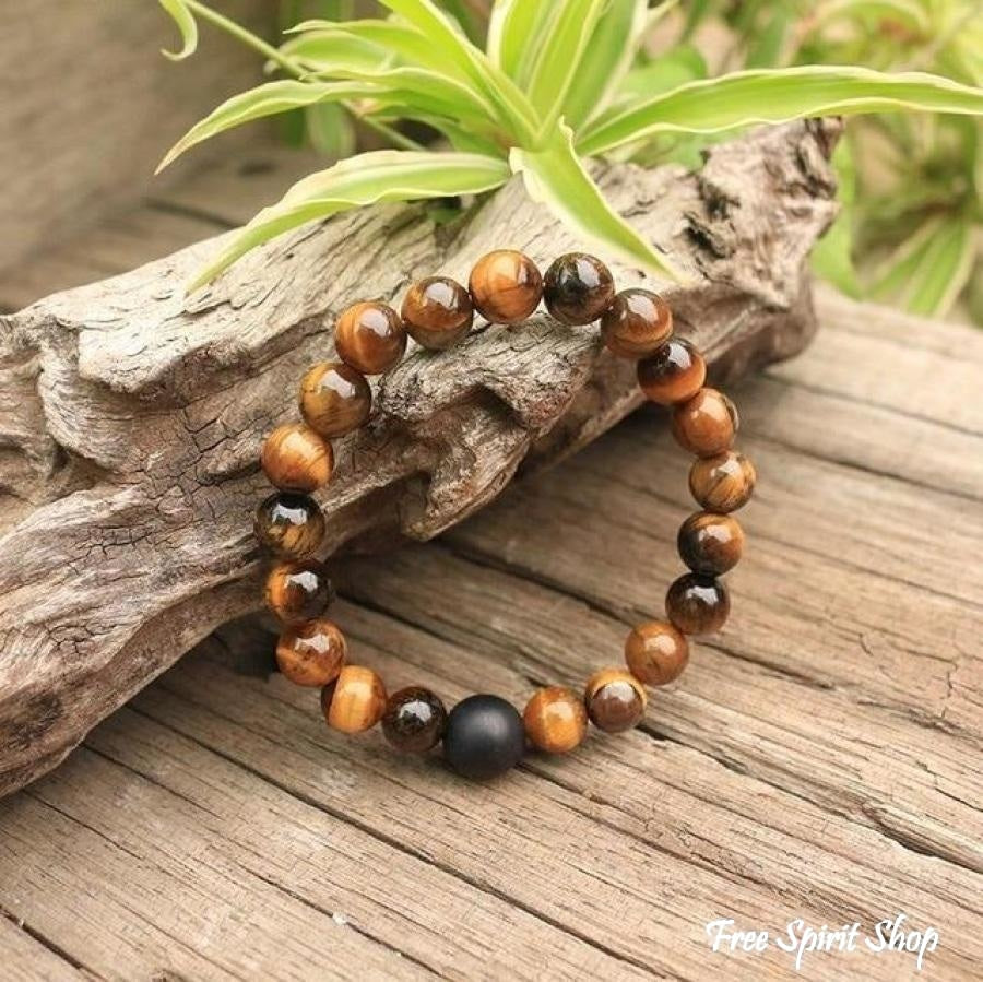 Natural Tiger Eye & Black Onyx Bead Bracelet - Free Spirit Shop