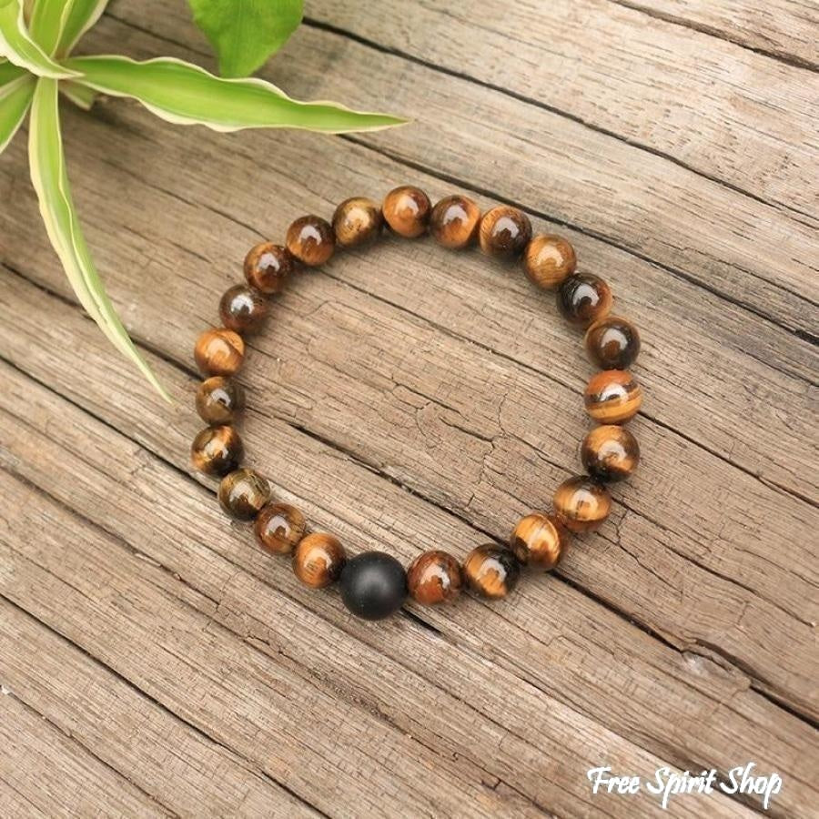 Natural Tiger Eye & Black Onyx Bead Bracelet - Free Spirit Shop