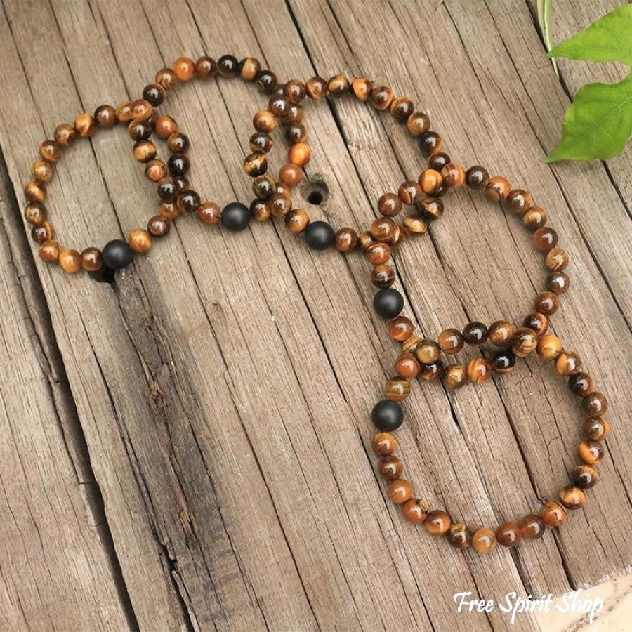 Natural Tiger Eye & Black Onyx Bead Bracelet - Free Spirit Shop