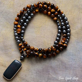 Natural Tiger Eye Hematite & Black Onyx Bead Necklace - Free Spirit Shop