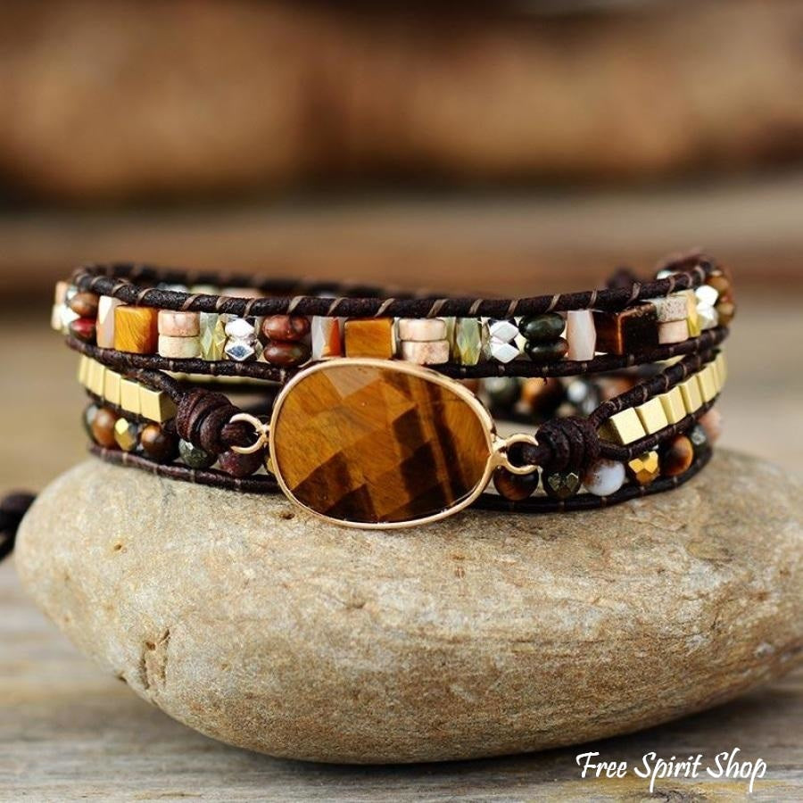 Natural Tiger Eye & Mixed Stone Bead Wrap Bracelet - Free Spirit Shop