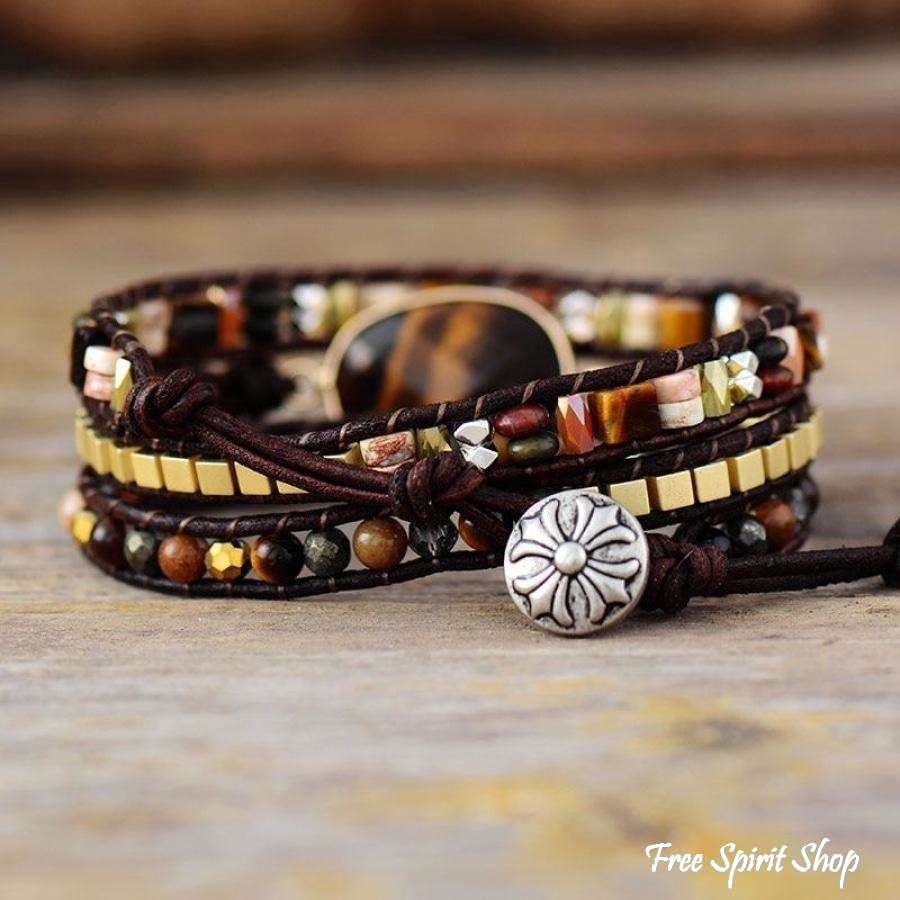 Natural Tiger Eye & Mixed Stone Bead Wrap Bracelet - Free Spirit Shop