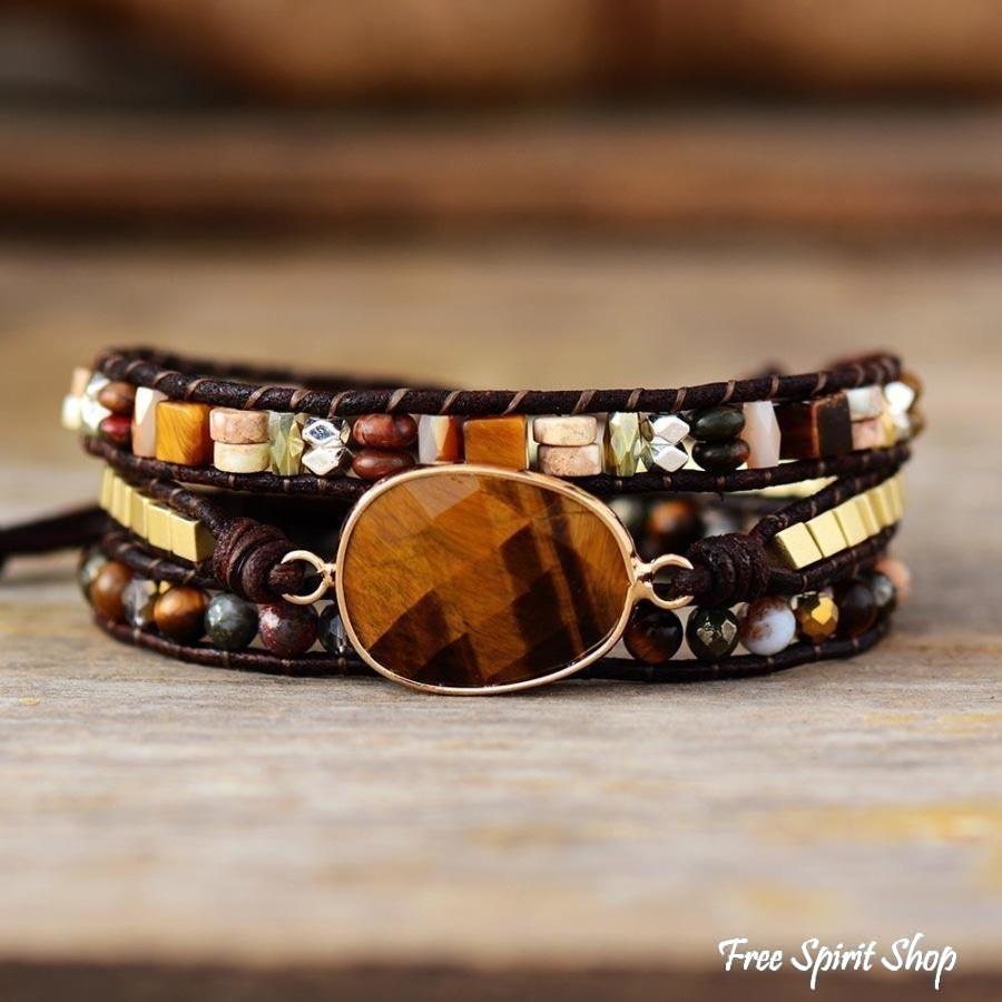 Natural Tiger Eye & Mixed Stone Bead Wrap Bracelet - Free Spirit Shop