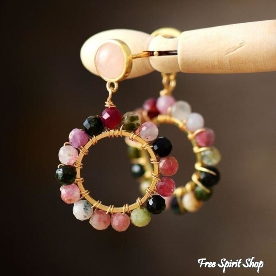 Natural Tourmaline Circle Beaded Earrings - Free Spirit Shop