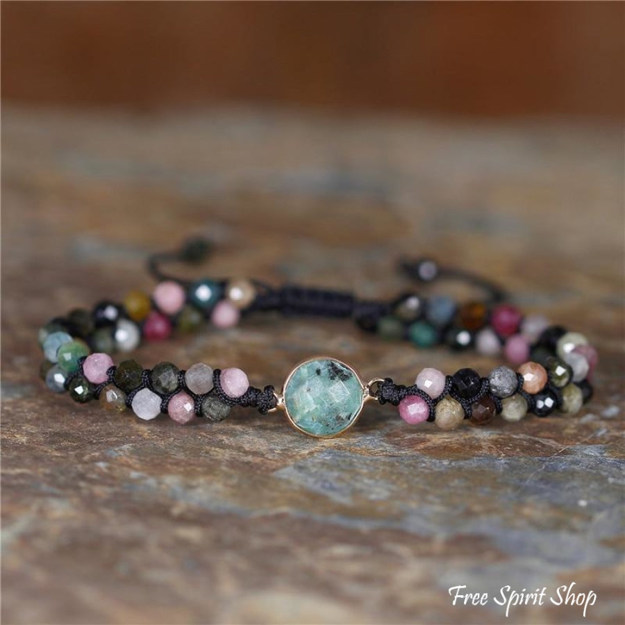 Natural Tourmaline & Indian Agate Adjustable Bead Bracelet - Free Spirit Shop