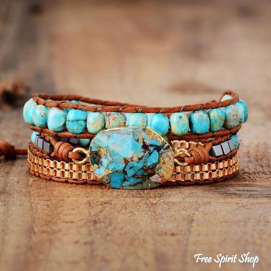 Natural Turquoise Howlite Wrap Bracelet - Free Spirit Shop