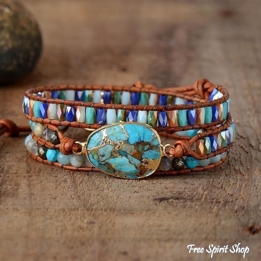 Natural Turquoise & Jasper Wrap Bracelet - Free Spirit Shop