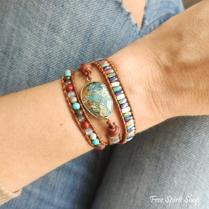 Natural Turquoise & Jasper Wrap Bracelet