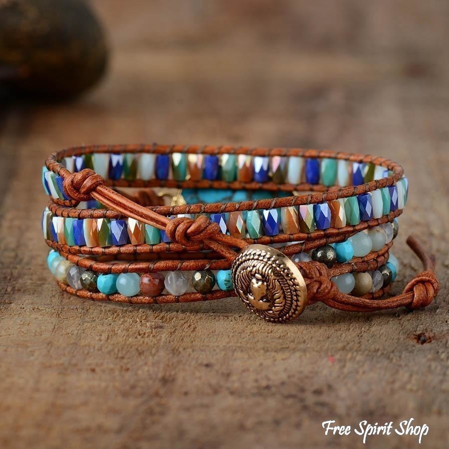 Natural Turquoise & Jasper Wrap Bracelet - Free Spirit Shop