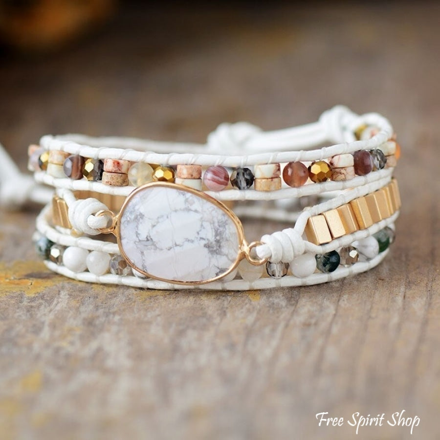 Natural White Howlite Bead Wrap Bracelet - Free Spirit Shop