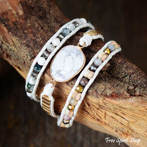 Natural White Howlite Bead Wrap Bracelet - Free Spirit Shop