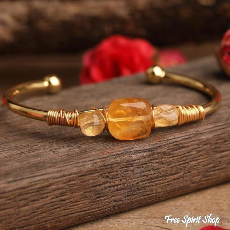 Natural Yellow Citrine Crystal Cuff - Free Spirit Shop