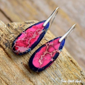 Pink & Navy Blue Imperial Jasper Earrings - Free Spirit Shop