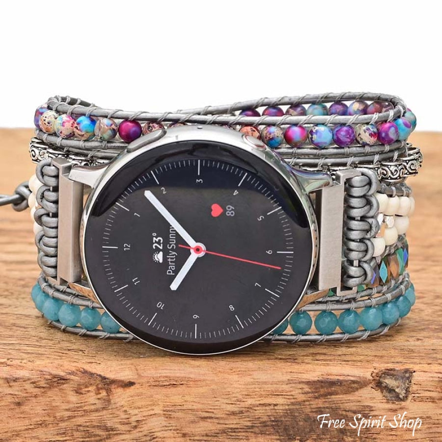 Purple Jasper & Aqua Blue Bead Samsung Watch Band - Free Spirit Shop