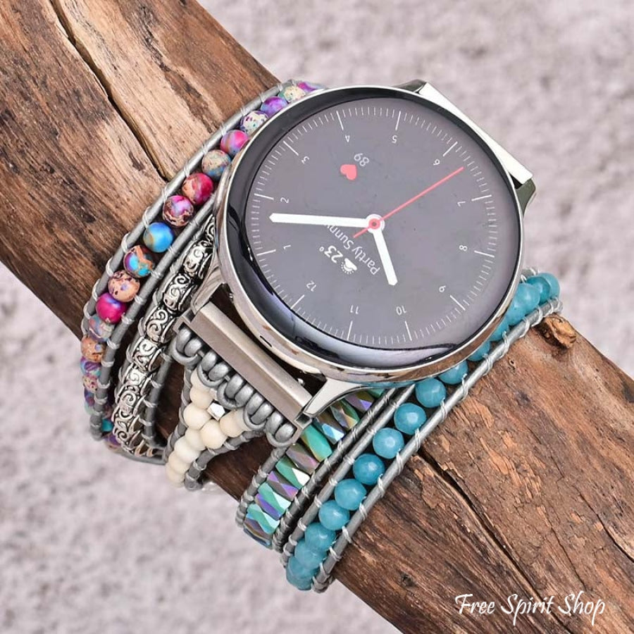 Purple Jasper & Aqua Blue Bead Samsung Watch Band - Free Spirit Shop