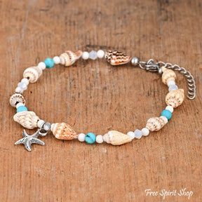 Seashell & Starfish Charm Beaded Anklet Jewelry >