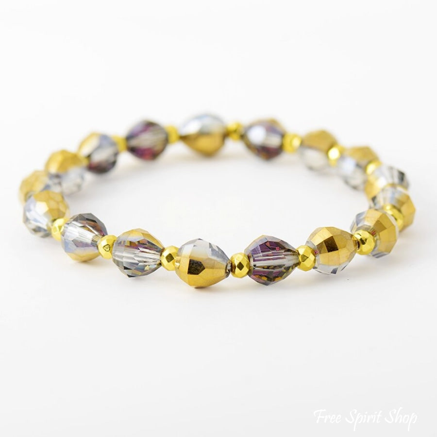Set Of Purple Stone & Hamsa Hand Bead Bracelets Crystal / 18Cm