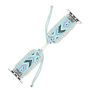 Turquoise & Pink Braided Woven Nylon Adjustable Apple Watch Band