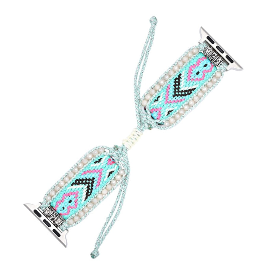 Turquoise & Pink Braided Woven Nylon Adjustable Apple Watch Band