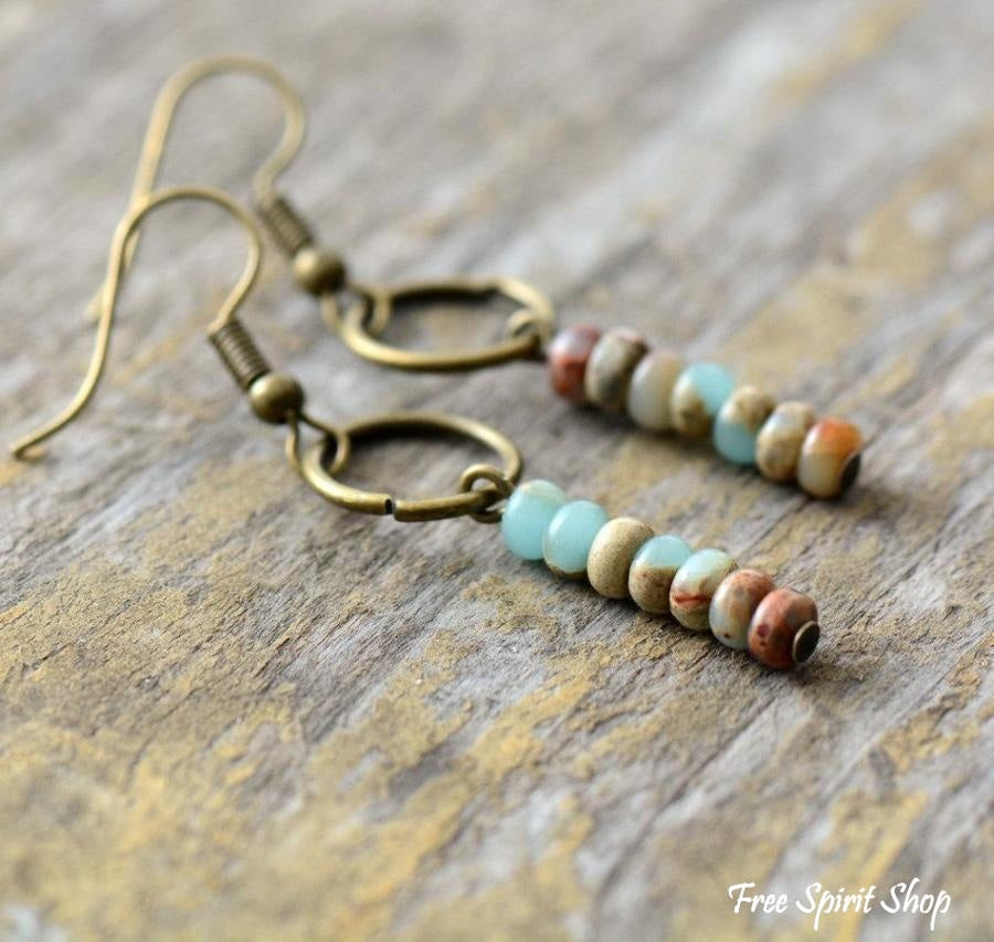 Vintage Natural Jasper Stone Ethnic Circle Earrings - Free Spirit Shop