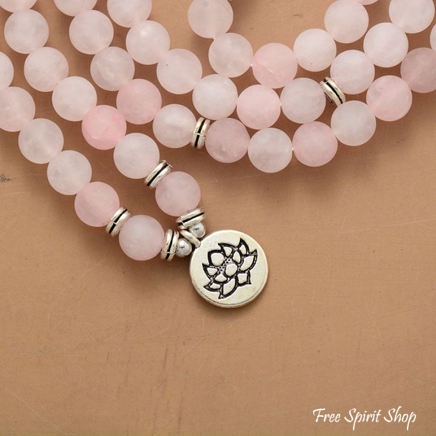 108 Frosted Rose Quartz Mala Bead Bracelet - Free Spirit Shop