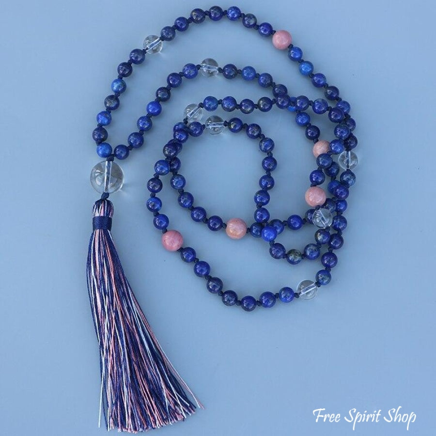 108 Lapis Lazuli & Rhodonite Mala Necklace - Free Spirit Shop