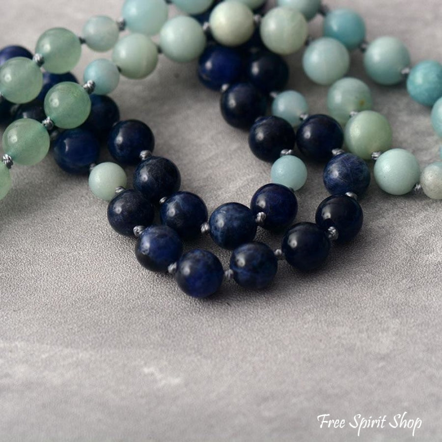 108 Natural Amazonite & Blue Sodalite Mala Bead Necklace - Free Spirit Shop