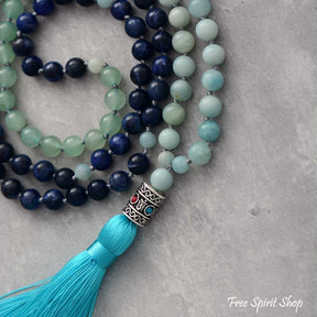 108 Natural Amazonite & Blue Sodalite Mala Bead Necklace - Free Spirit Shop