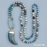 108 Natural Amazonite, Ocean Stone & Picasso Jasper Mala Necklace - Free Spirit Shop