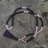 108 Natural Black Onyx Rhodonite & Rose Quartz Mala Beads - Free Spirit Shop