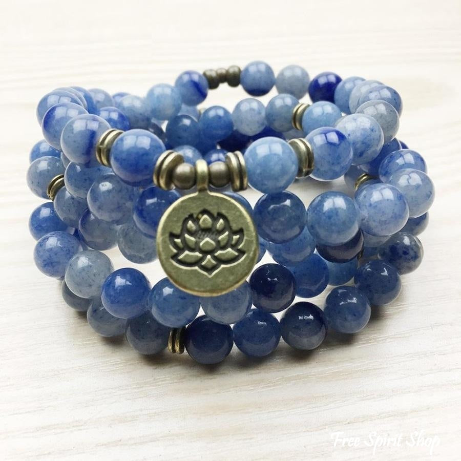 108 Natural Blue Aventurine Stone Mala Prayer Beads Bracelet - Free Spirit Shop