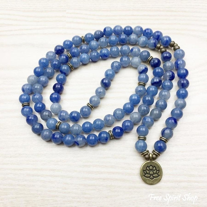 108 Natural Blue Aventurine Stone Mala Prayer Beads Bracelet
