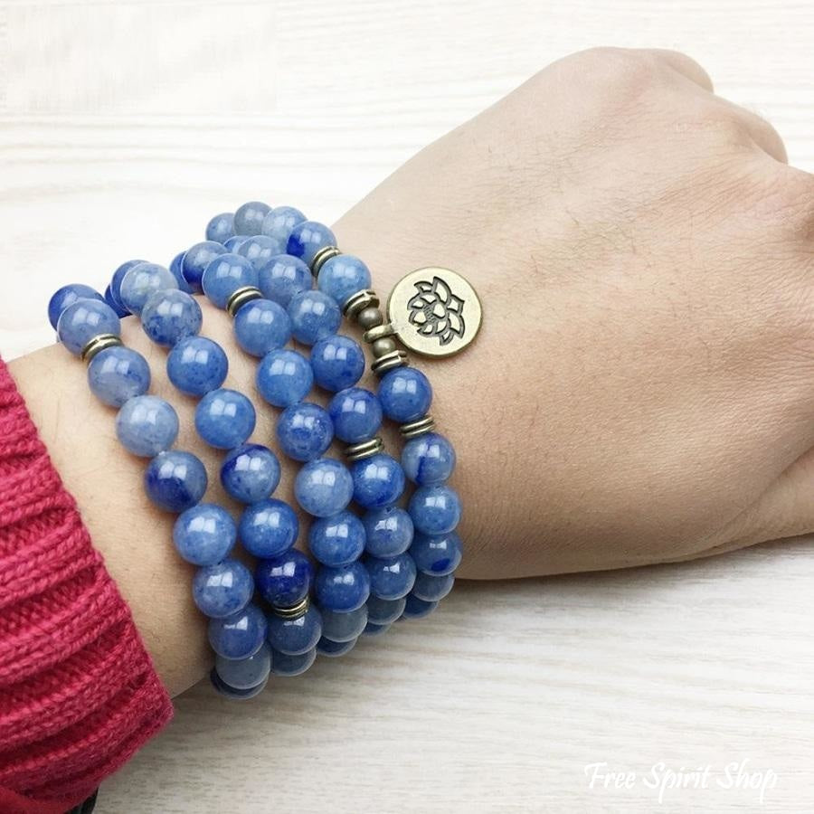 108 Natural Blue Aventurine Stone Mala Prayer Beads Bracelet - Free Spirit Shop