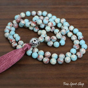 108 Natural Blue Shoushan Stone Bead Mala Prayer - Free Spirit Shop