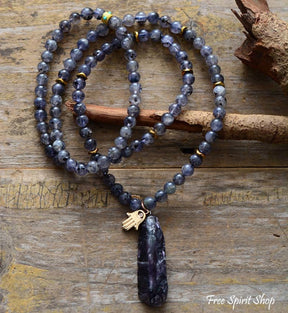 108 Natural Cordierite Stone Mala Bead Necklace - Free Spirit Shop
