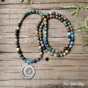 108 Natural Indian Onyx & Blue Apatite Mala Bead Necklace / Bracelet - Free Spirit Shop
