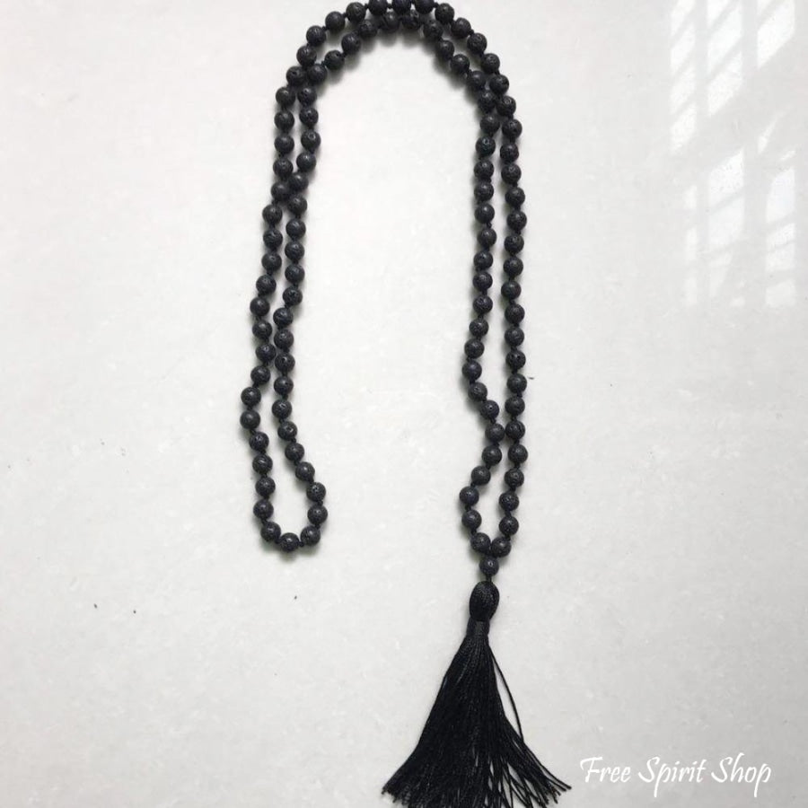 108 Natural Lava Stone Mala Prayer Beads With Tassel - Free Spirit Shop